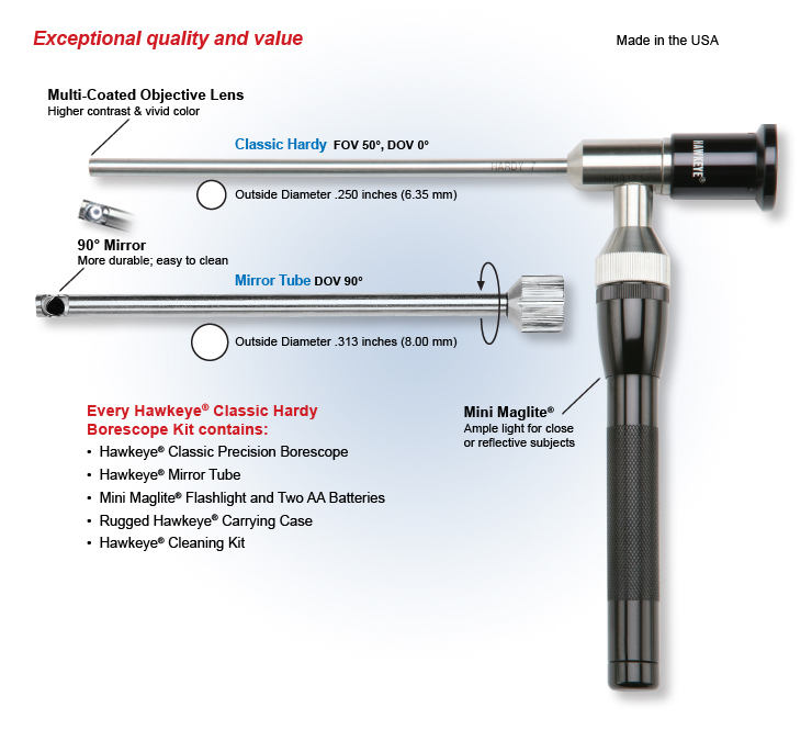 Classic Hardy Rigid Stainless Steel Industrial Borescope Kit Optimax